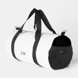 Black and white duo solid color initials name duffle bag