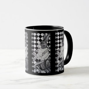 Black and White Dutch Rabbit Geometric Design Mug