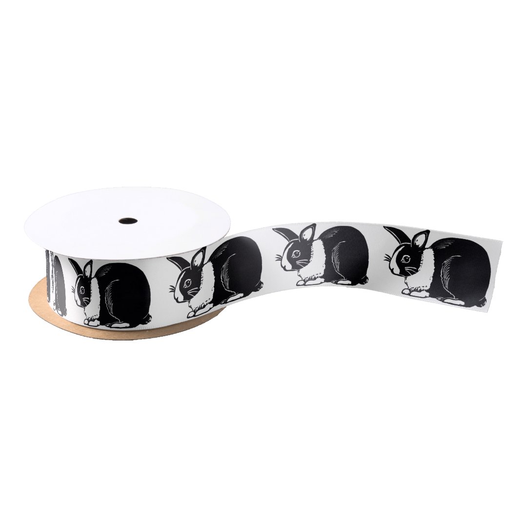 Black and White Dutch Rabbits Satin Ribbon | Zazzle