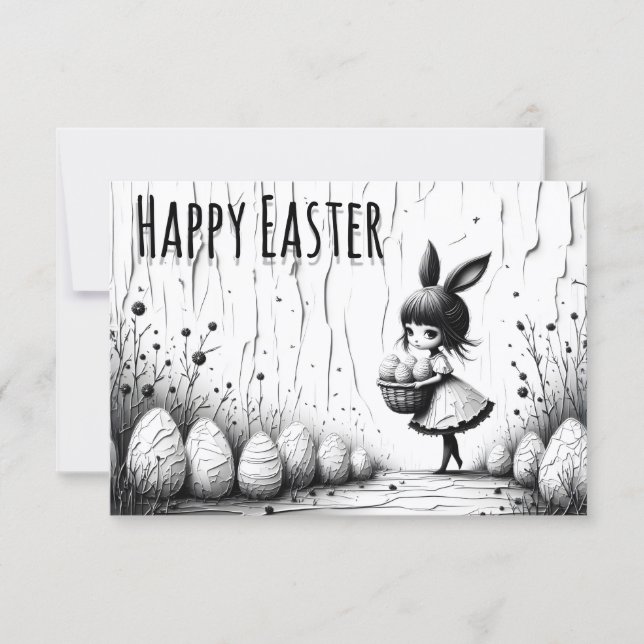 Black and White Easter Girl with Bunny Ears (Front)