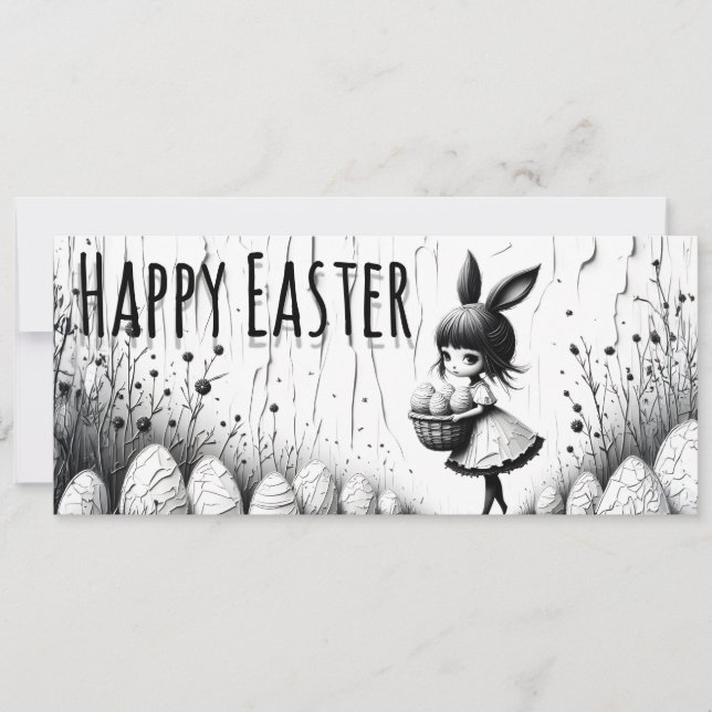 Black and White Easter Girl with Bunny Ears (Front)