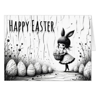 Black and White Easter Girl with Bunny Ears Card