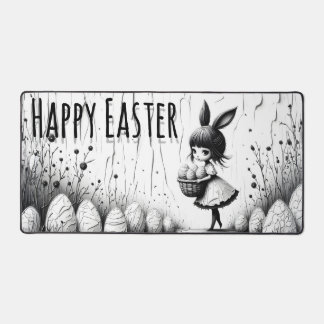 Black and White Easter Girl with Bunny Ears Desk Mat