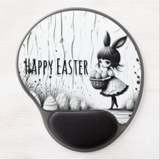 Black and White Easter Girl with Bunny Ears Gel Mouse Pad