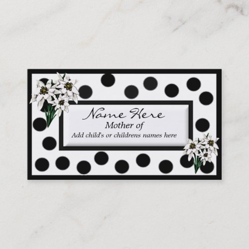 Black and White Edelweiss Mommy Card Business Card Template