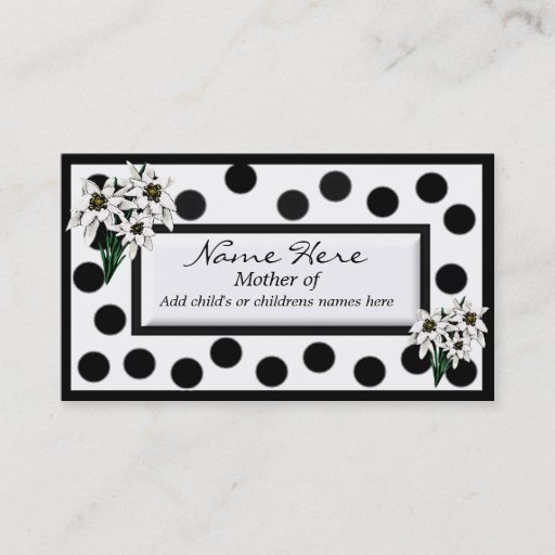 Customizable Black and White Edelweiss Mommy Card Business Card Template