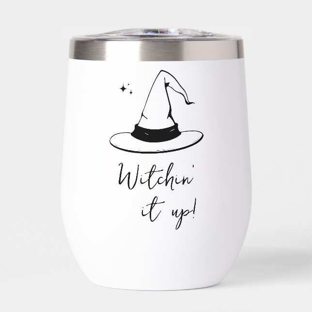 Black and White Edgy Grungy Halloween  Thermal Wine Tumbler (Front)