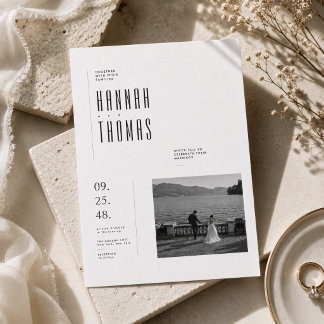 Black and White Editorial Wedding One Photo Invitation