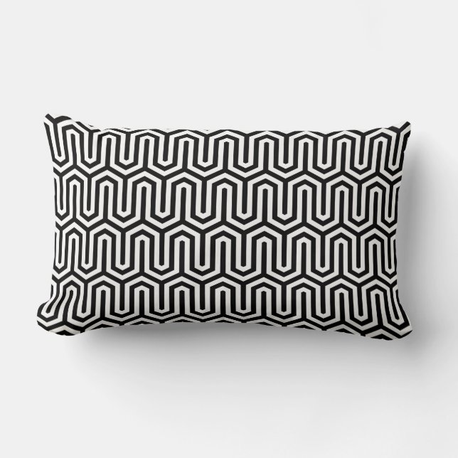 Black and White Egyptian Art Pattern Lumbar Pillow (Front)