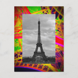 black and white eiffel on colorful eiffel ironwork postcard
