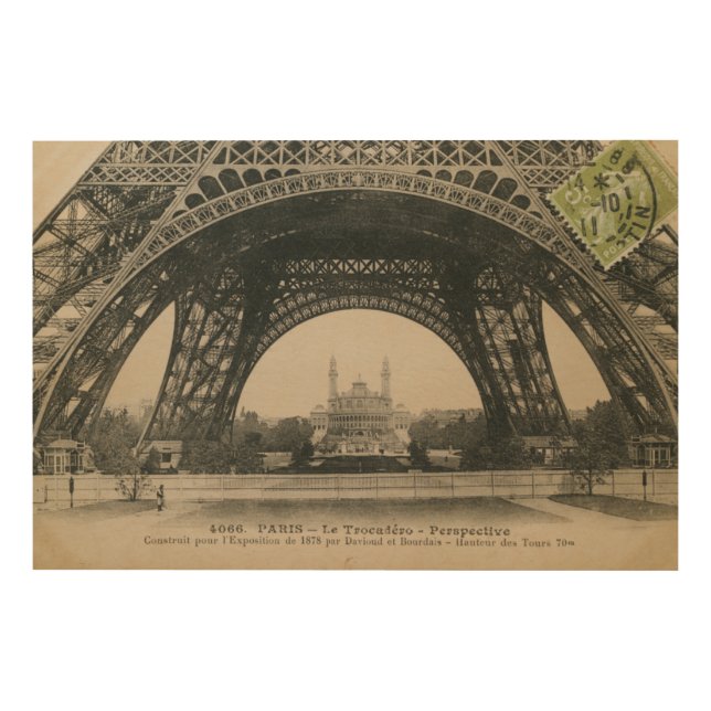 Black and White Eiffel Tower Base Wood Wall Art (Front)