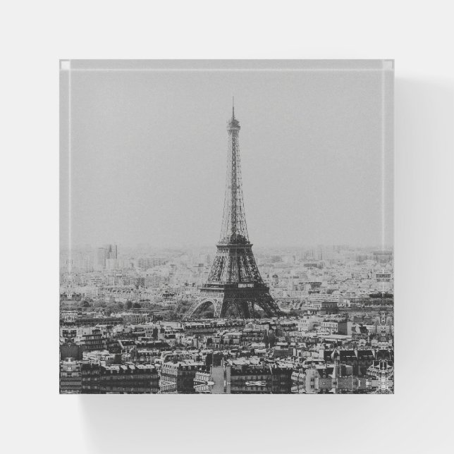 Black and White Eiffel Tower Paris Photography Paperweight (Front)
