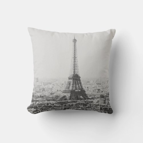Black and White Eiffel Tower Paris Photography Throw Pillow