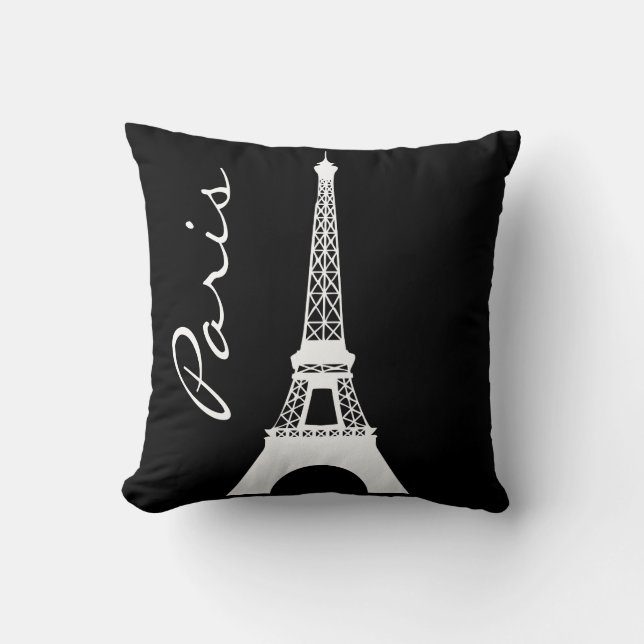 Black and White Eiffel Tower Paris Throw Pillow (Front)