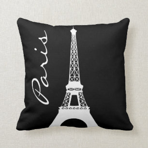 Black and White Eiffel Tower Paris Throw Pillow
