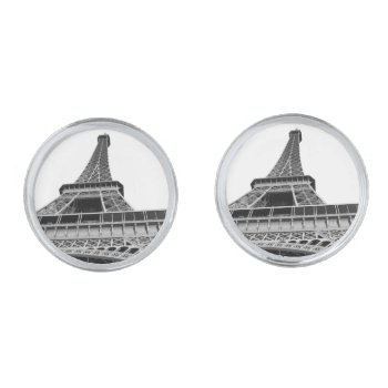 Black And White Eiffel Tower Silver Cufflinks by ChristyWyoming at Zazzle