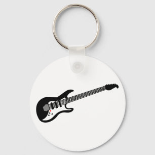 Black and White Electric Guitar Keychain