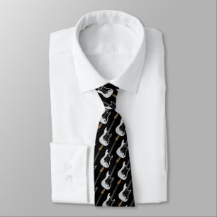 Black And White Electric Guitar Pattern Neck Tie