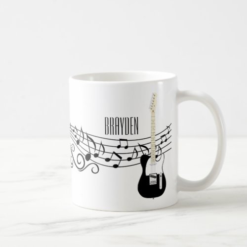 Black and White Electric Guitars Musical Notes Coffee Mug