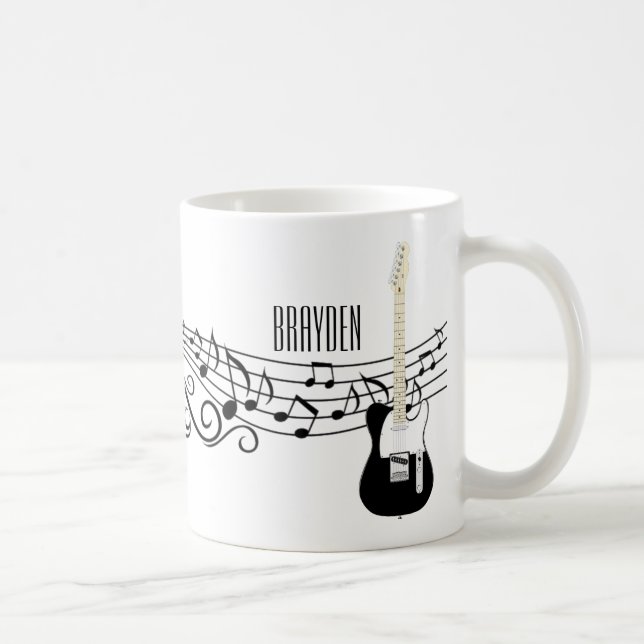 Black and White Electric Guitars Musical Notes Coffee Mug (Right)