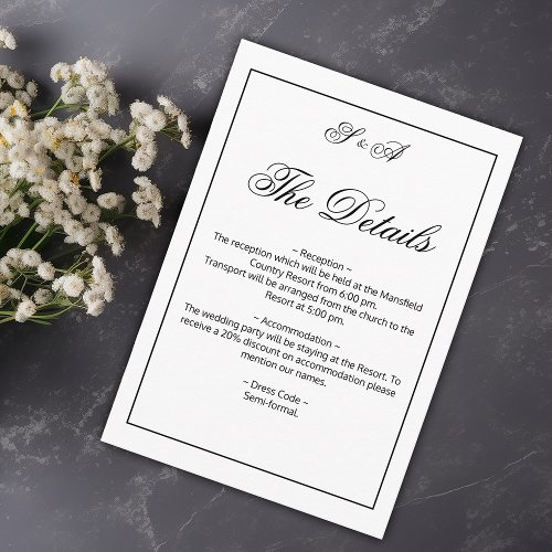 Black and White Elegance Modern Wedding Details Enclosure Card