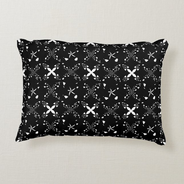 Black and White Elegant Abstract Floral Pattern Accent Pillow (Back)