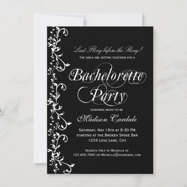 Black and White Elegant Bachelorette Party Invitation (Front)