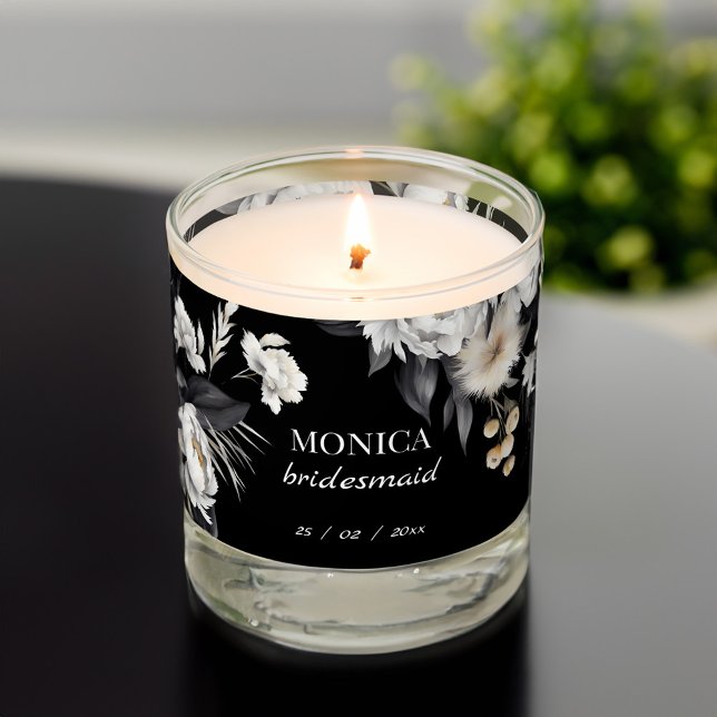 Black and white elegant boho bridal party favors scented candle (Black and white elegant boho bridal party favors personalized scented candle bridesmaid gifts)