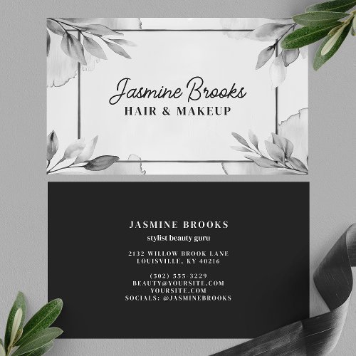 Black And White Elegant Botanical Leaves Business Card