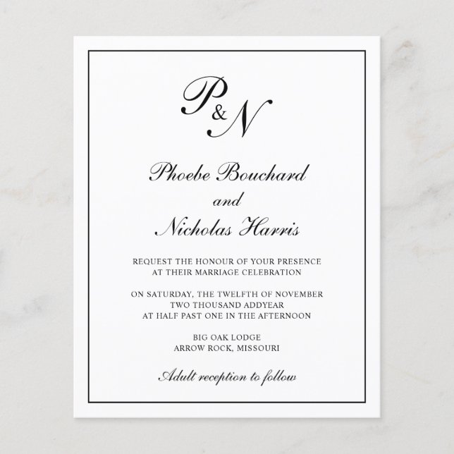 Black and White Elegant Budget Wedding Invitation Flyer (Front)