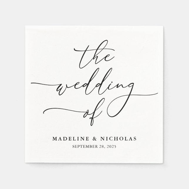 Black And White Elegant Calligraphy Modern Wedding Napkins (Front)