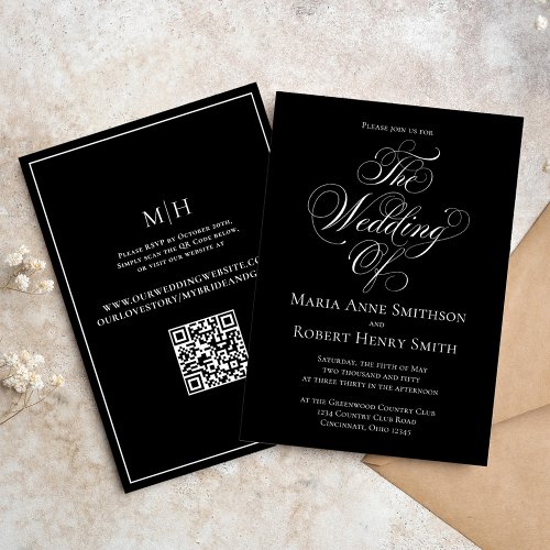 Black and White Elegant Calligraphy Script Formal Invitation