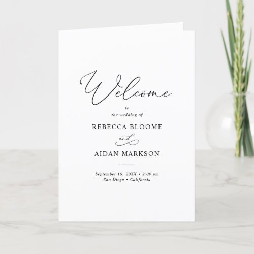 Black and White Elegant Calligraphy Script Wedding Program