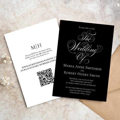 Black and White Elegant Calligraphy Wedding Invitation