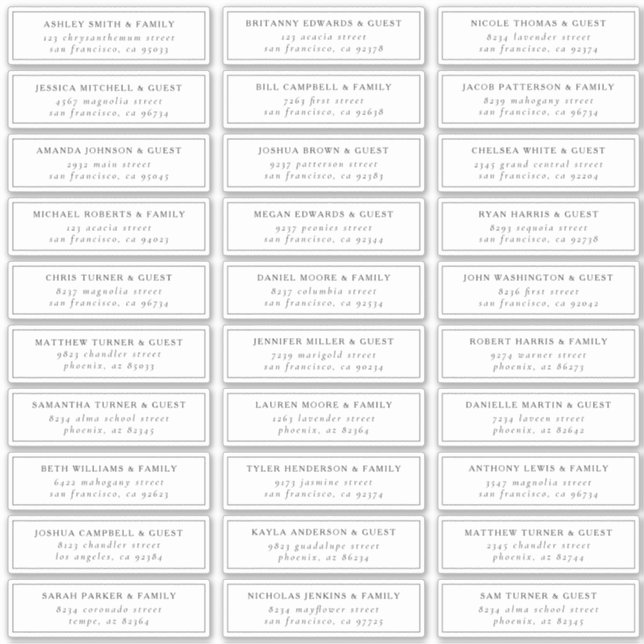 Black and White Elegant Chic Guest Names Address Sticker (Front)