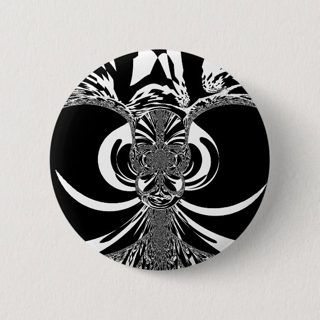 Black and White Elegant Classic Patterned Design Pinback Button (Front)