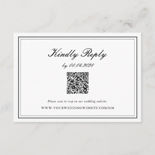 Black and White Elegant Classic Wedding QR RSVP Card