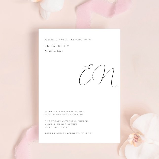 black and white elegant couple monogram wedding invitation (Creator Uploaded)