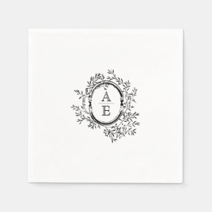 Black and White Elegant Crest Monogram Wedding Napkins