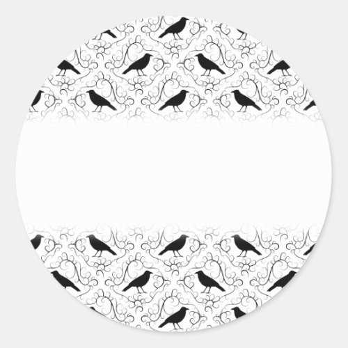 Black and White Elegant Crow Pattern Classic Round Sticker