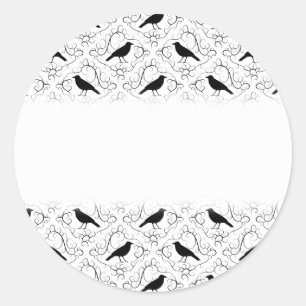 Black and White Elegant Crow Pattern. Classic Round Sticker