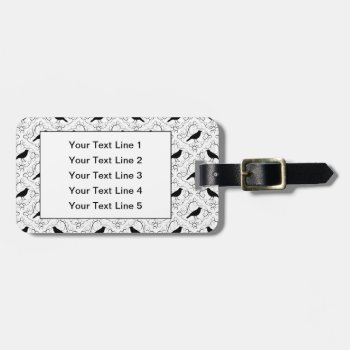 Black And White Elegant Crow Pattern. Luggage Tag by Animal_Art_By_Ali at Zazzle