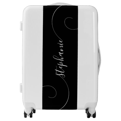 Black and White Elegant Curly Script Name Luggage