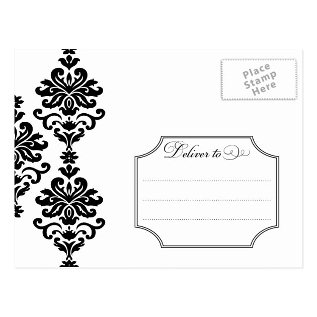 Black And White Elegant Damask Save The Date Postcard