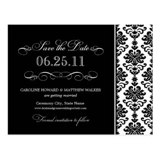 Black and White Elegant Damask Save the Date Post Cards