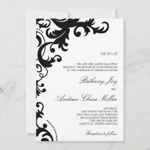 Black and White Elegant Damask Wedding Invitation