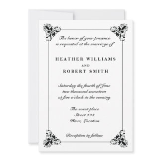 Black And White Elegant Decorative Frame Wedding Invitation