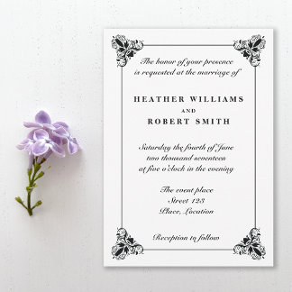 Black And White Elegant Decorative Frame Wedding Invitation