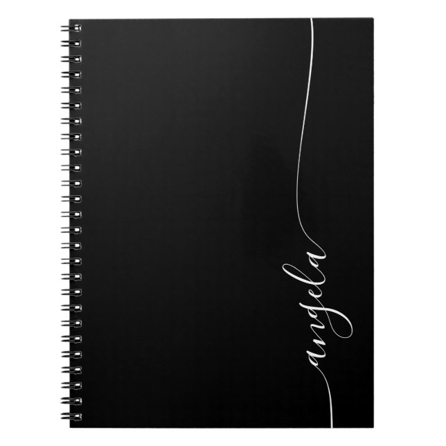 Black and White Elegant Delicate Signature Script Notebook (Front)