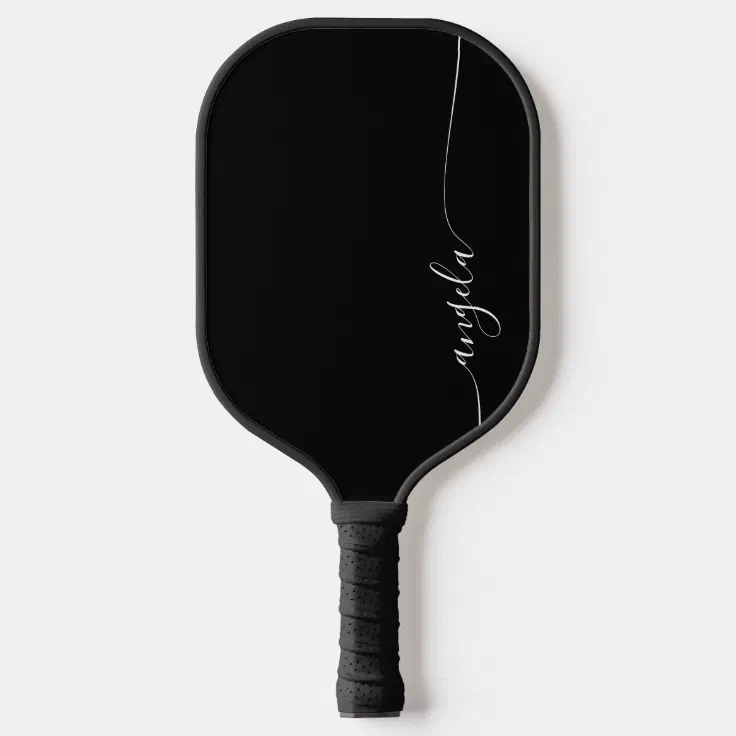 Black and White Elegant Delicate Signature Script Pickleball Paddle ...